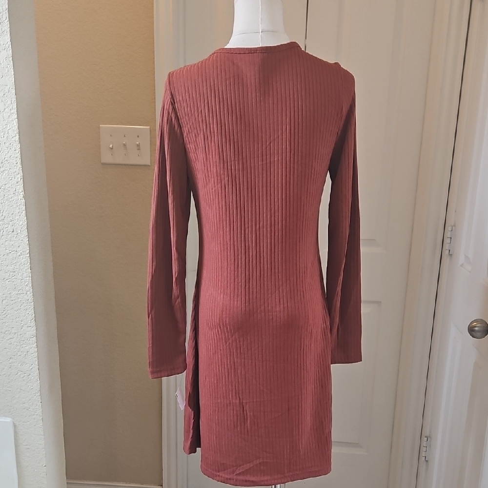 Old Navy Fit & Flare Rib-Knit Long-Sleeve Mini Dress in Copper Sizes XSP,S,M,L - Picture 5 of 9